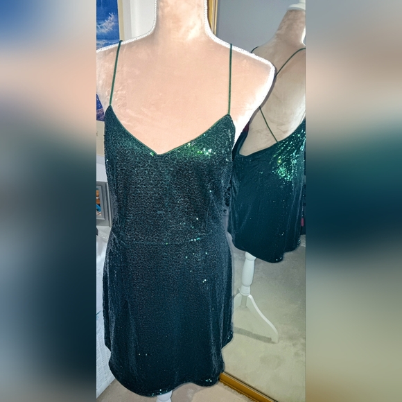 Shein~Green Sequin Criss-cross Strap Backless Formal Mini Dress - Picture 8 of 15